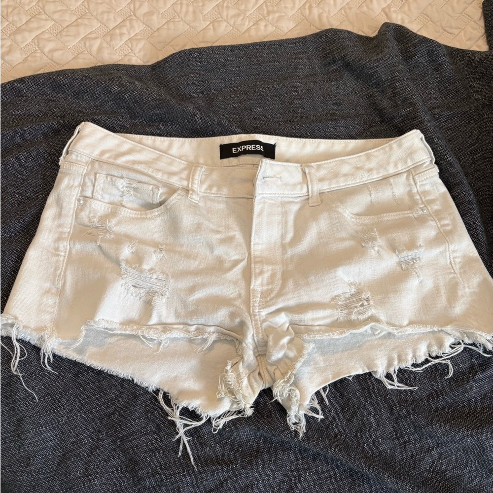 Express White Distressed Jean Shorts